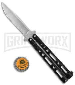 Bear & Son Butterfly Knife Black Steel - Clip Point Plain -Gerber Knives Store Bear and Son Butterfly Black SW BHQ 135110 jr bottlecap large