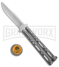 Bear & Son Knives Gray 117 Balisong Butterfly Knife - Stone Wash Plain -Gerber Knives Store Bear and Son Butterfly Gray SW BHQ 139093 jr bottlecap large