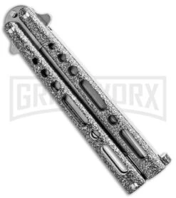 Bear & Son Knives Gray 117 Balisong Butterfly Knife - Stone Wash Plain -Gerber Knives Store Bear and Son Butterfly Gray SW BHQ 139093 jr side large