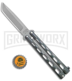 Bear & Son 114 Galaxy Butterfly Knife - Stonewash Tanto Plain -Gerber Knives Store Bear and Son Butterfly Knife Black Sparkles Gray SW Tanto BHQ 141043 jr bottlecap large