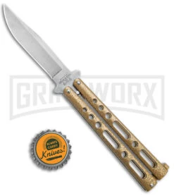 Bear & Son 117 Gold Stonewash Butterfly Knife - Stonewash Plain -Gerber Knives Store Bear and Son Large Butterfly Gold SW BHQ 140254 jr bottlecap large