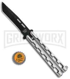 Bear & Son Knives 15 Stainless Steel Butterfly Knife - Tanto Black Plain -Gerber Knives Store Bear and Son Tanto Butterfly SS Black SS15TAN BHQ 87938 jr bottlecap large