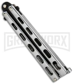 Bear & Son Knives 15 Stainless Steel Butterfly Knife - Tanto Black Plain -Gerber Knives Store Bear and Son Tanto Butterfly SS Black SS15TAN BHQ 87938 jr side large