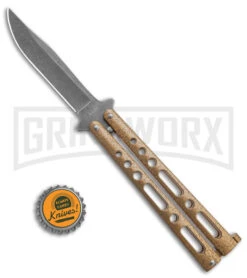 Benchmark Gold Epoxy Steel Butterfly Knife - Stonewash Plain -Gerber Knives Store Benchmark Butterfly Gold Stonewash BHQ 138079 td size large
