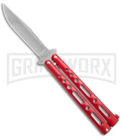 Benchmark Red Epoxy Steel Butterfly Knife - Stonewash Plain