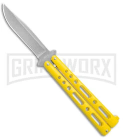 Benchmark Yellow Epoxy Steel Butterfly Knife - Stonewash Plain