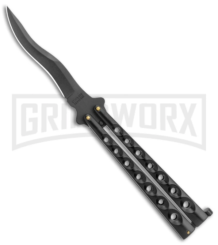 Scoundrel Black Balisong Butterfly Knife Kriss - Black Plain 1 Scoundrel Black Balisong Butterfly Knife Kriss - Black Plain