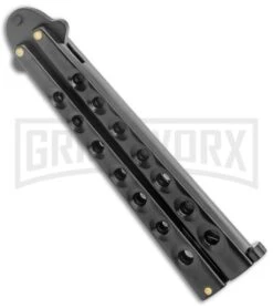 Scoundrel Black Balisong Butterfly Knife Kriss - Black Plain 6 Scoundrel Black Balisong Butterfly Knife Kriss - Black Plain -Gerber Knives Store Black Butterfly Balisong Kriss Blade Black GX 3066 jr side large