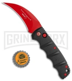 Boker Kalashnikov Black Widow Automatic Knife - Hawkbill Red Plain -Gerber Knives Store Boker Black Widow Hawkbill Kalashnikov Auto Black Red 01KALS70NSOI BHQ 103274 jr bottlecap large