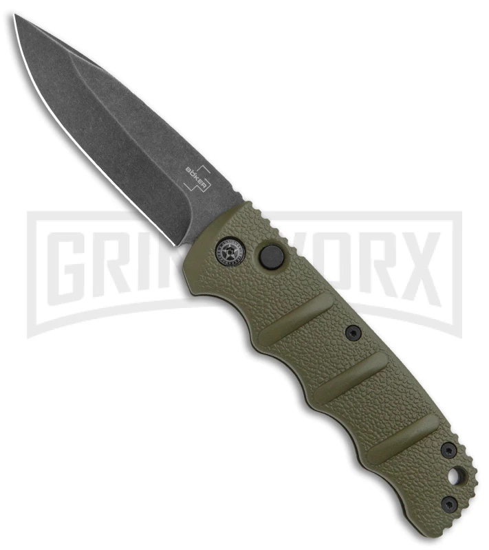 Boker Kalashnikov OD Green Automatic Knife - Drop Point Smokewash Plain 1 Boker Kalashnikov OD Green Automatic Knife - Drop Point Smokewash Plain