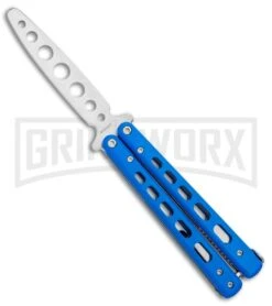 Boker Plus Mini Balisong Blue Skeletonized Trainer Knife - Satin Dull