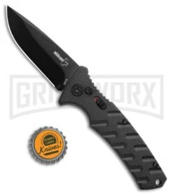 Boker Plus Strike Automatic Knife - Drop Point Black Plain -Gerber Knives Store Boker Plus Strike Bowie Auto Black 01BO433NSOI BHQ 97031 jr bottlecap large