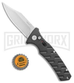 Boker Plus Strike Automatic Knife - Bowie Stonewash Plain -Gerber Knives Store Boker Plus Strike Bowie Auto Black SW 01BO429NSOI BHQ 97034 jr bottlecap large