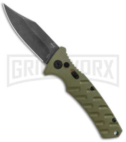 Boker Plus Strike OD Green Automatic Knife - Bowie Black Stonewash Plain
