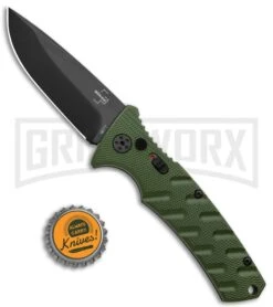 Boker Plus Strike OD Green Automatic Knife - Drop Point Black Plain -Gerber Knives Store Boker Plus Strike DP Auto OD Green Black BHQ 97033 jr bottlecap large