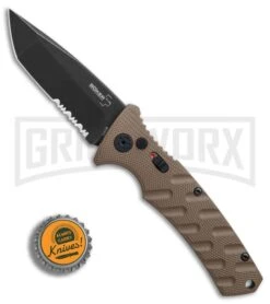 Boker Plus Strike Coyote Brown Automatic Knife - Tanto Black SW Serr -Gerber Knives Store Boker Plus Strike Tanto Coyote Brown black sw serr BHQ 67885 er bottlecap large