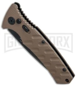 Boker Plus Strike Coyote Brown Automatic Knife - Tanto Black SW Serr -Gerber Knives Store Boker Plus Strike Tanto Coyote Brown black sw serr BHQ 67885 er spine large