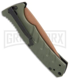 Boker Plus Strike Desert Warrior OD Green Automatic Knife - Tanto Copper Plain -Gerber Knives Store Boker Plus Strike Tanto Desert Warrior OD Green copper BHQ 68520 er side jr large