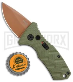 Boker Stubby Strike Automatic Knife - Desert Warrior -Gerber Knives Store Boker Stubby Strike CA Legal Auto OD Green Copper 01BO443NSOI BHQ 99649 jr bottlecap large