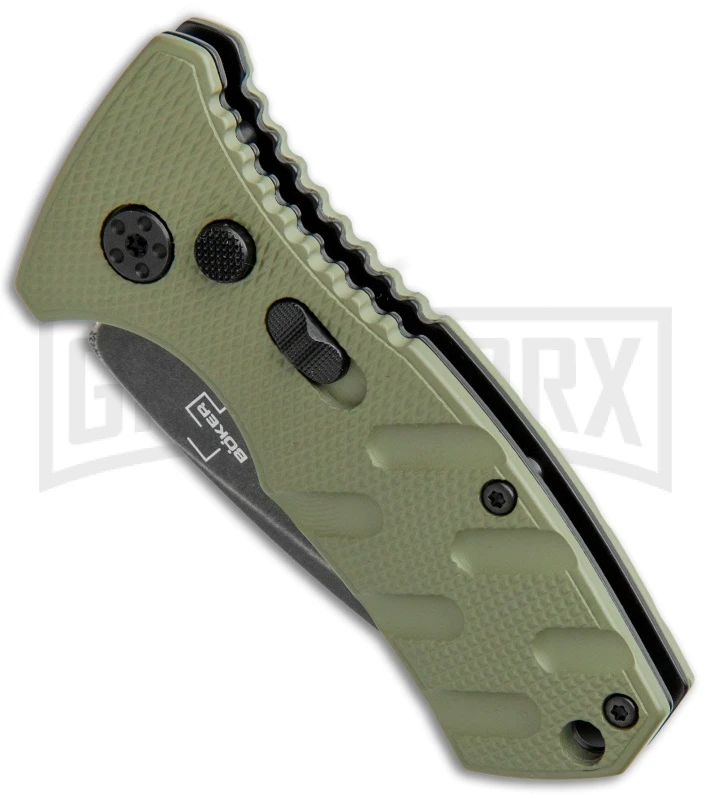 Boker Stubby Strike OD Green Automatic Knife - Black Stonewash 2 Boker Stubby Strike OD Green Automatic Knife - Black Stonewash - Image 2