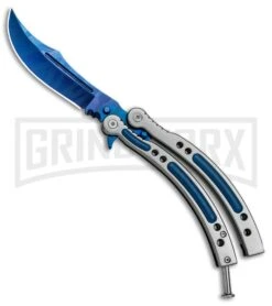 Andux CS Gray Balisong Butterfly Knife W/ Blue Inlays - Bowie Blue Plain