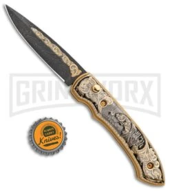 Custom Russian Gold Fish Automatic Knife - Damascus Plain -Gerber Knives Store Custom Russian Gold Fish Automatic Damascus RV HC5 FISH DAM GX 31051 jr bottlecap large
