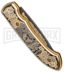 Custom Russian Gold Fish Automatic Knife - Damascus Plain -Gerber Knives Store Custom Russian Gold Fish Automatic Damascus RV HC5 FISH DAM GX 31051 jr side large