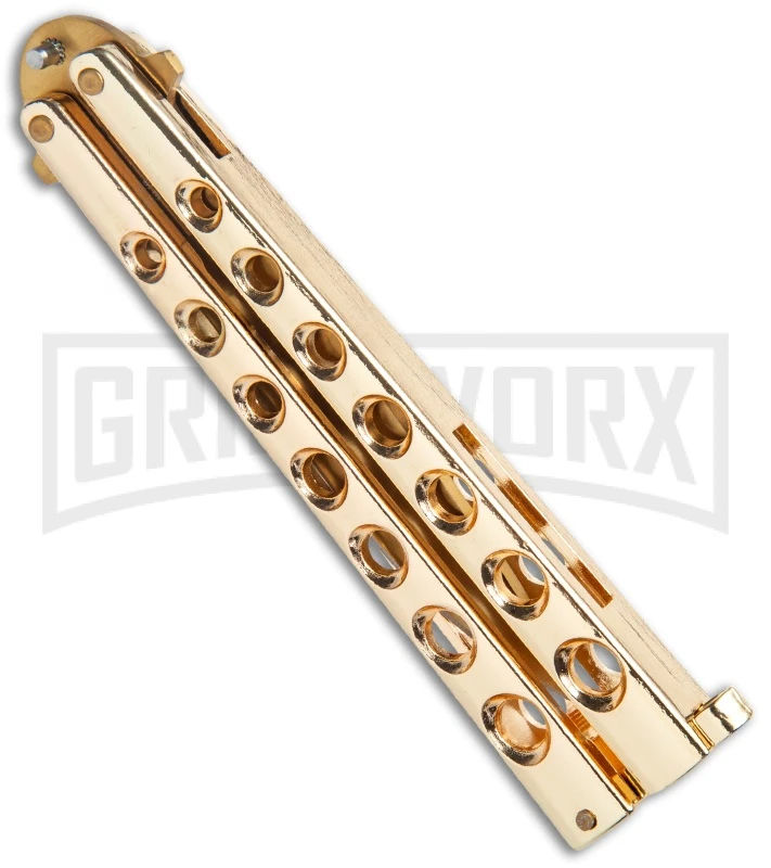 Flick Blue Balisong Butterfly Knife Gold - Drop Point Gold Plain 3 Flick Blue Balisong Butterfly Knife Gold - Drop Point Gold Plain - Image 3