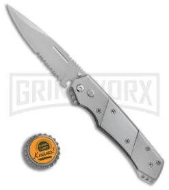 Super Knife Croc Automatic Knife Stainless W/ Polished Inlay - Satin Serr -Gerber Knives Store GA303SL BP 25775 er bottlecap large