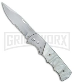 Super Knife Dingo White Acrylic Automatic Knife - Satin Serr