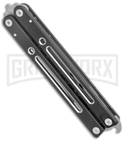 Instaknives Black Aluminum Balisong Tanto Trainer/Live Blade - Satin Dull/Plain -Gerber Knives Store Instaknives Black Balisong Tanto Trainer Blade GX 37598 jr side large
