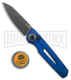 Kershaw Launch 11 Blue Aluminum Automatic Knife - Blackwash Plain -Gerber Knives Store Kershaw Launch 11 Auto Blue Aluminum Blackwash BHQ 178234 jr bottlecap large