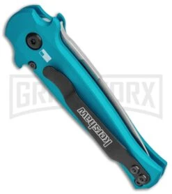 Kershaw Launch 12 Teal Aluminum Mini Stiletto Automatic Knife - Stonewash Plain 6 Kershaw Launch 12 Teal Aluminum Mini Stiletto Automatic Knife - Stonewash Plain -Gerber Knives Store Kershaw Launch 12 CA Legal Stiletto Auto Teal SW KER7125TEALSW BHQ 115102 jr side large