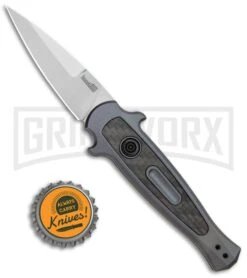 Kershaw Launch 12 Gray Aluminum Mini Stiletto Automatic Knife - Stonewash Plain -Gerber Knives Store Kershaw Launch 12 Mini Stiletto Auto Gray CF SW KER7125GRY BHQ 114043 jr bottlecap large