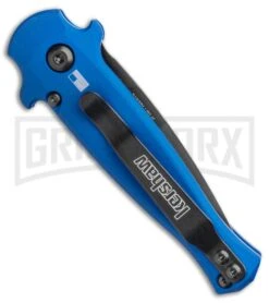 Kershaw Launch 12 Blue Aluminum/CF Mini Stiletto Automatic Knife - Black Plain -Gerber Knives Store Kershaw Launch 12 Mini Stiletto Automatic Knife Blue 2.5 Black 7125BLUBLK BHQ 117960 LS Side large