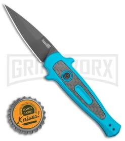 Kershaw Launch 12 Teal Aluminum Mini Stiletto Automatic Knife - Black Plain -Gerber Knives Store Kershaw Launch 12 Mini Stiletto Automatic Knife Teal 2.5 Black KER7125TEALBLK BHQ 116323 LS Bottlecap large