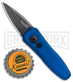 Kershaw Launch 4 Damascus Automatic Knife Blue CA Legal - Plain -Gerber Knives Store Kershaw Launch 4 CA Legal Auto Blue Damascus 7500BLUDAM BHQ 91856 jr bottlecap large