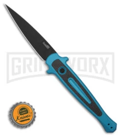 Kershaw Launch 8 Teal/CF Stiletto Automatic Knife - Black Plain -Gerber Knives Store Kershaw Launch 8 stiletto AK Teal CF 3in Black BHQ 177022 td size large