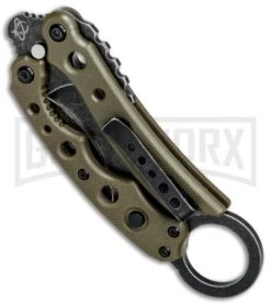 Mantis Vuja De Desert G-10 Balisong Karambit Butterfly Knife - Black SW Plain -Gerber Knives Store Mantis Vuja De Balisong Karambit Crossover Desert Tan G 10 Black SW MANMK4DTSW BHQ 56613 jr side large