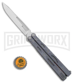 Maxace Unicorn Gray G-10 Balisong Butterfly Knife - Spear Point Satin Plain -Gerber Knives Store Maxace Unicorn Balisong Butterfly Gray G10 Satin SP GX 40486 jr bottlecap large