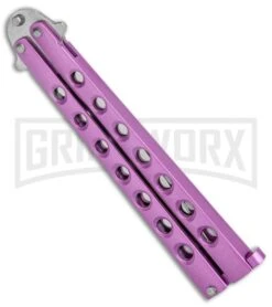 Light Purple Balisong Butterfly Knife - Satin Plain -Gerber Knives Store Pink Balisong Butterfly Satin Plain GX 37427 jr side large