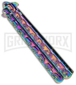 Rainbow Skull Balisong Drop Point Butterfly Knife 6 Rainbow Skull Balisong Drop Point Butterfly Knife -Gerber Knives Store Rainbow Balisong Drop Point Butterfly Knife GX 37604 td side large