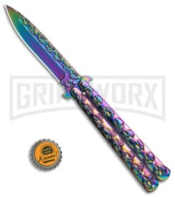 Rainbow Skull Balisong Drop Point Butterfly Knife 7 Rainbow Skull Balisong Drop Point Butterfly Knife -Gerber Knives Store Rainbow Balisong Drop Point Butterfly Knife GX 37604 td size large