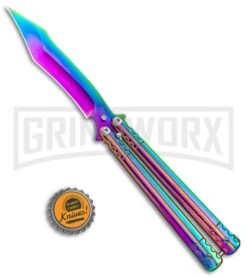 Rainbow Balisong Tanto Compound Butterfly Knife - Rainbow Plain -Gerber Knives Store Rainbow Bone Balisong DP Compound Butterfly Knife BF 201 2 GX 37590 jr bottlecap large
