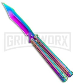 Rainbow Balisong Tanto Compound Butterfly Knife - Rainbow Plain
