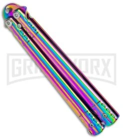 Rainbow Balisong Tanto Compound Butterfly Knife - Rainbow Plain -Gerber Knives Store Rainbow Bone Balisong DP Compound Butterfly Knife BF 201 2 GX 37590 jr side large