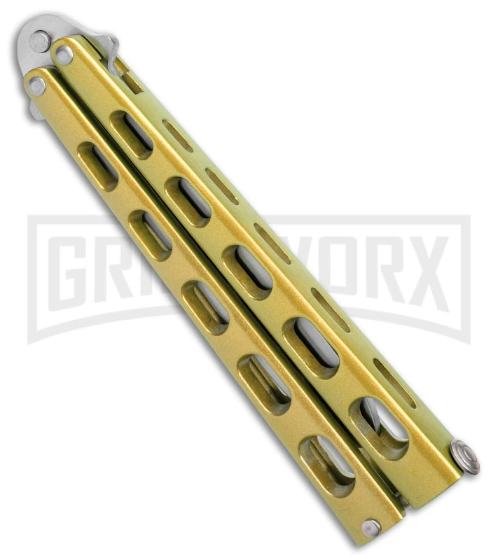 Ronin Gear Gold Balisong Trainer Butterfly Knife - Satin Plain 2 Ronin Gear Gold Balisong Trainer Butterfly Knife - Satin Plain - Image 2