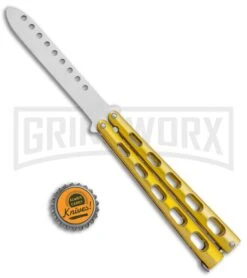 Ronin Gear Yellow Balisong Trainer Butterfly Knife - Satin Plain -Gerber Knives Store Ronin Gear Gold Balisong Trainer Butterfly Satin GX 37366 jr bottlecap large