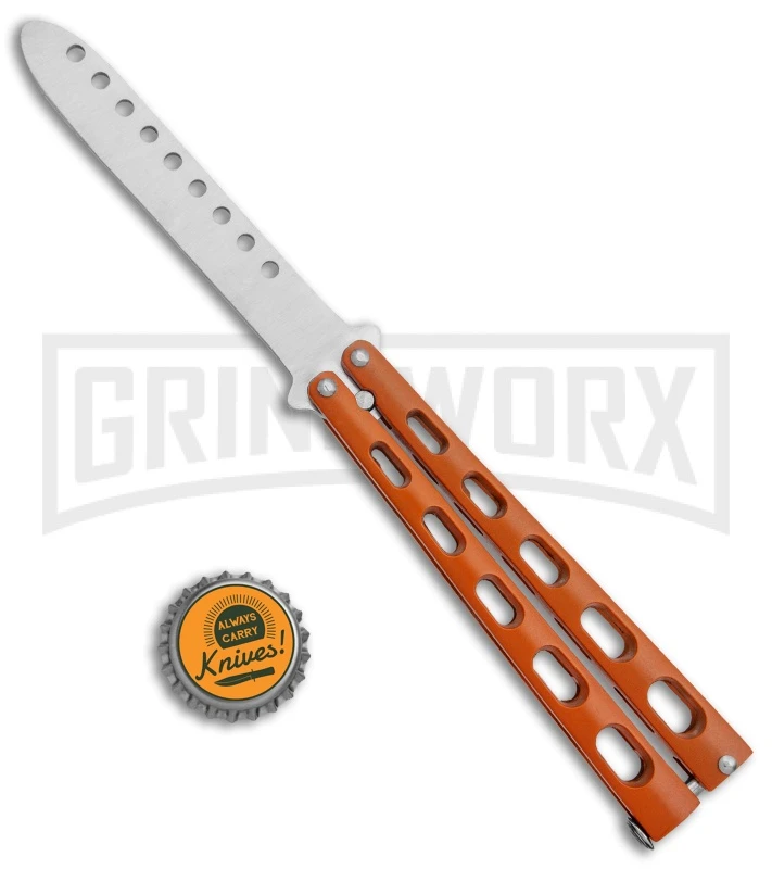 Ronin Gear Orange Balisong Trainer Butterfly Knife - Satin Plain 4 Ronin Gear Orange Balisong Trainer Butterfly Knife - Satin Plain - Image 4
