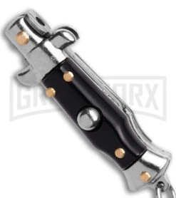 SKM 2.75" Italian Stilletto Keychain Black Automatic Knife -Gerber Knives Store SKM 2in Keychain Stiletto AK Black 1in Satin Flat BHQ 51045 td spine large